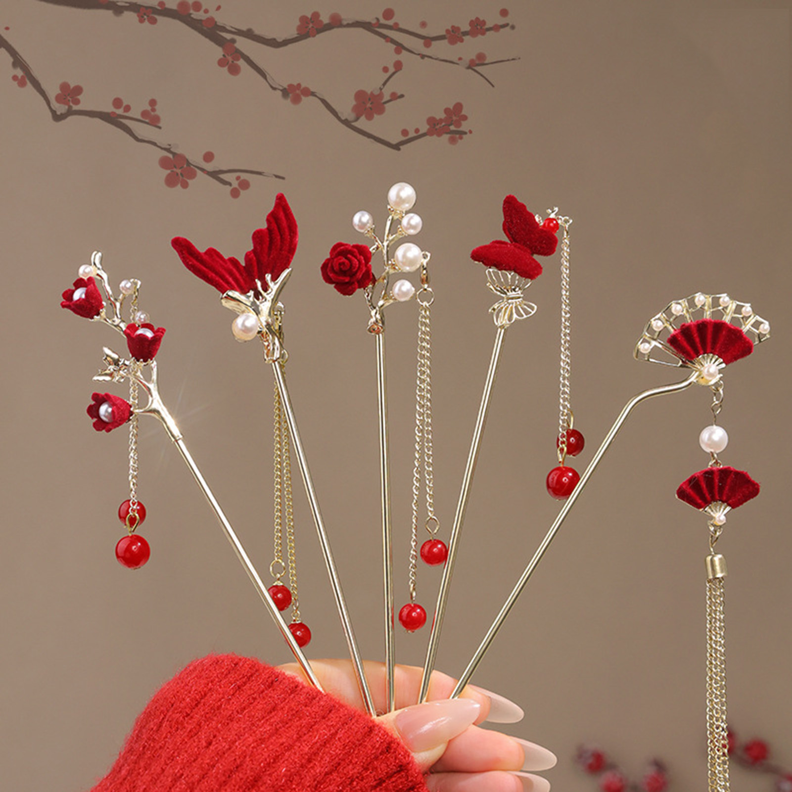 Florist Supplies - Chinese Style Rose Flower Hair Stick