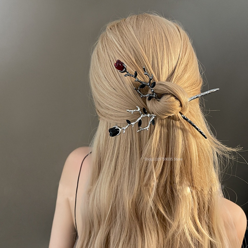 Florist Supplies - Vintage Metal Red Rose Flower Hairpins