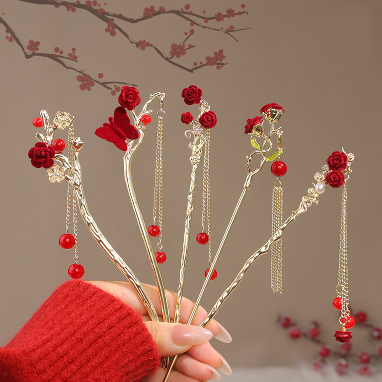 Chinese Style Rose Flower Hair - đánh giá và giá Florist Supplies